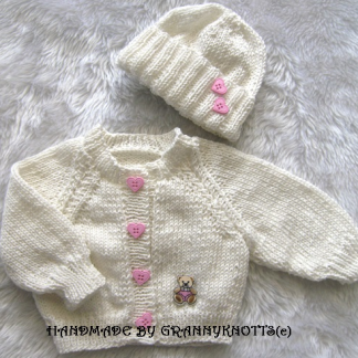 Hand knitted matinee coats - Raglan Cardigan & Hat - Michael 2200