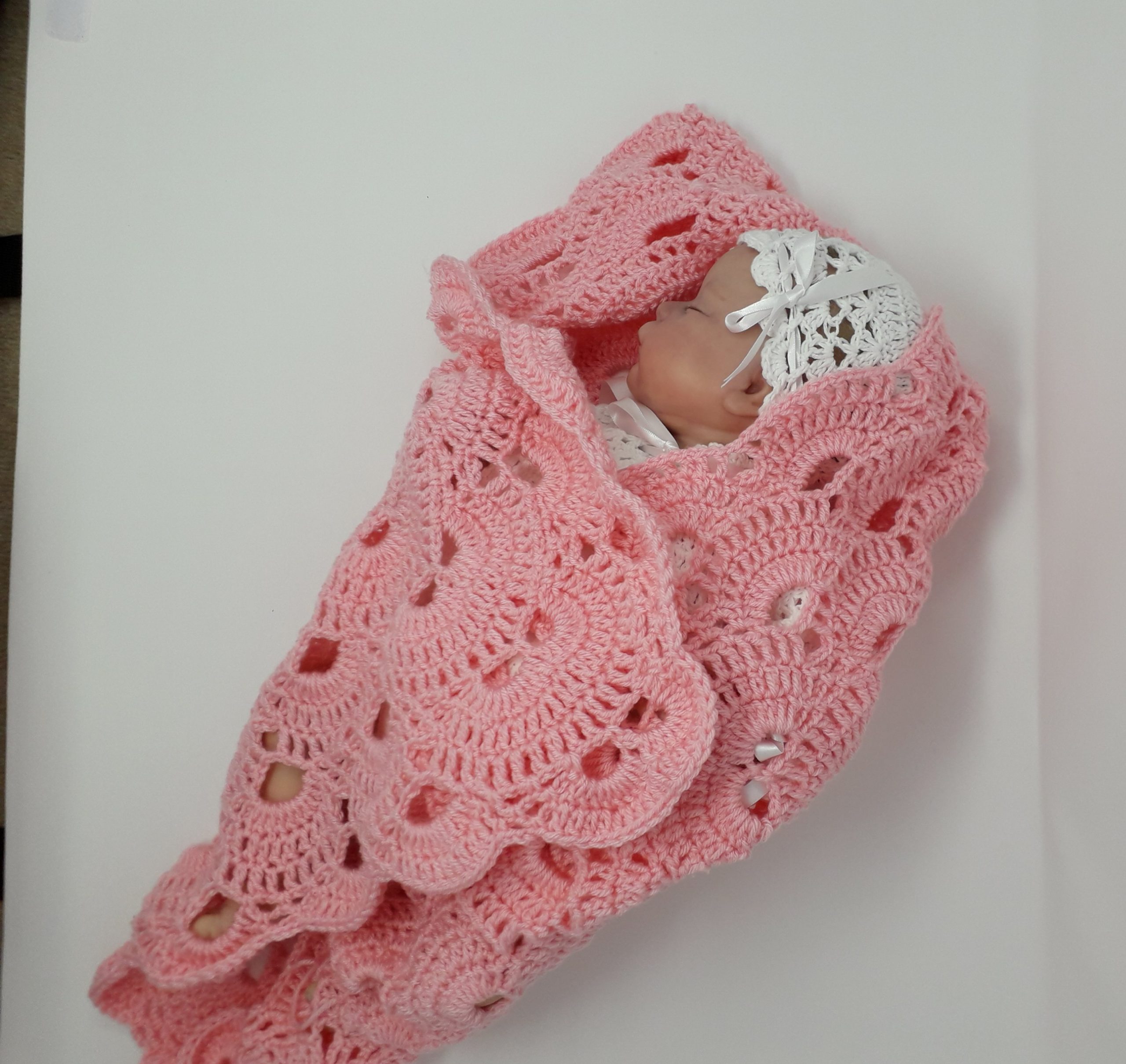 Pink Baby Crochet Blanket Shawl