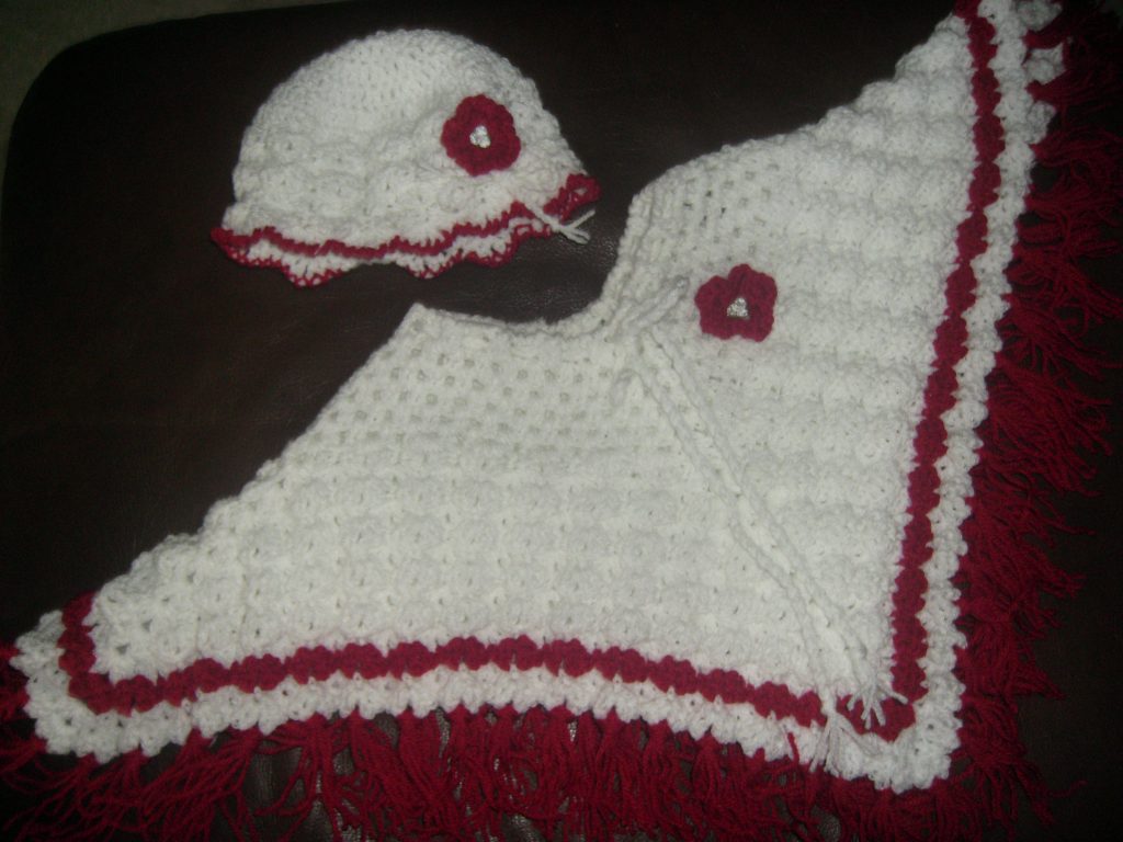 Red & White Poncho