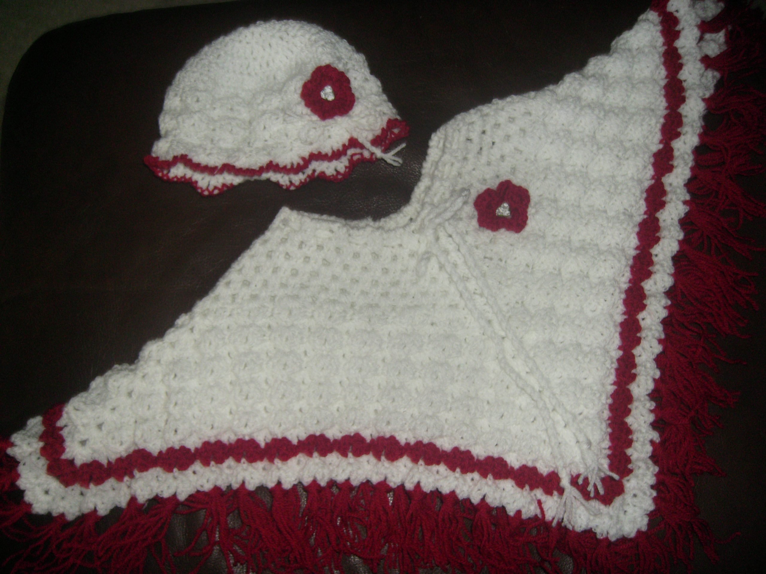 Red & White Poncho