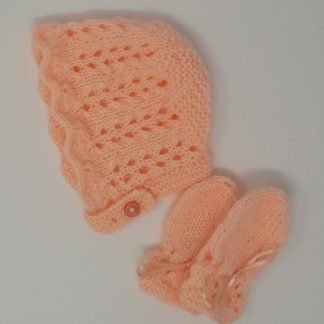 Peach Premature Bonnet and Mittens