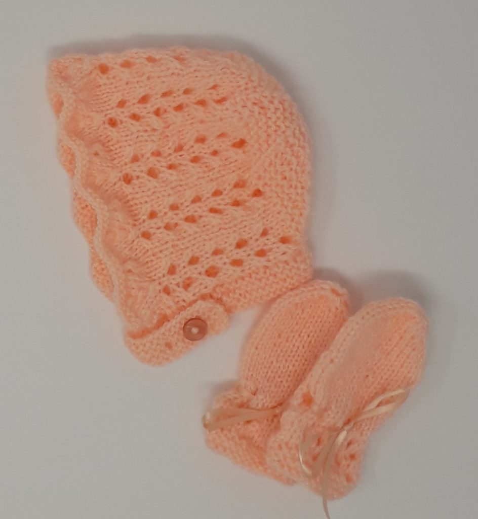Peach Premature Bonnet and Mittens