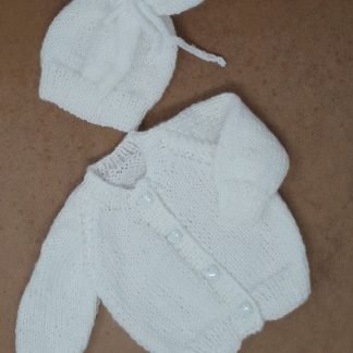 Premature White Fan Hat and Cardigan