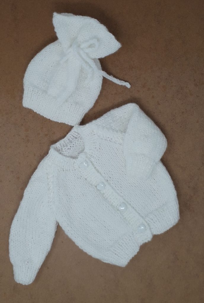 Premature White Fan Hat and Cardigan