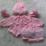 4 Piece Pink Set - Knitted Premature baby outfit with Cardigan Jacket - Pants and Hat