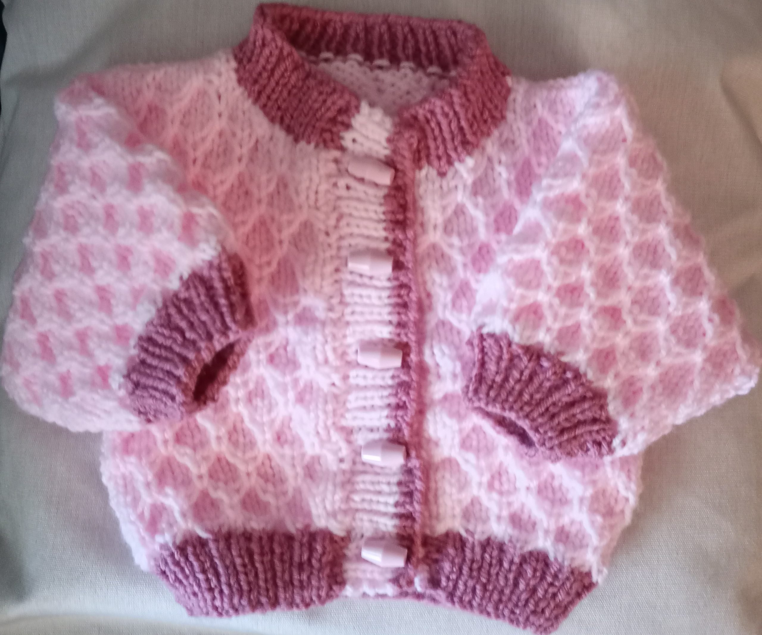 Hand Knitted Baby Cardigan – Pink & Berry