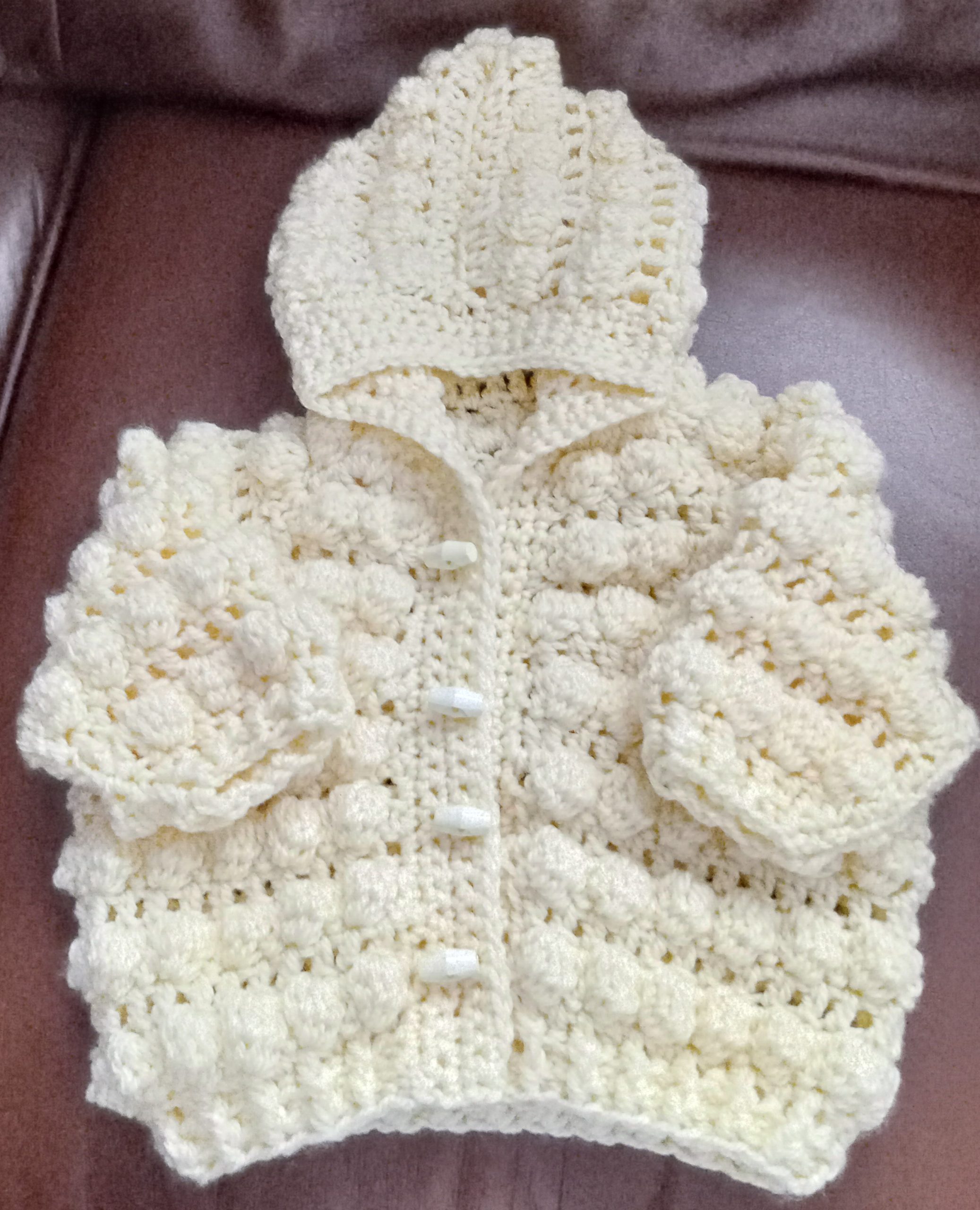 Crochet Baby Bobble Hooded Jacket - Image 4