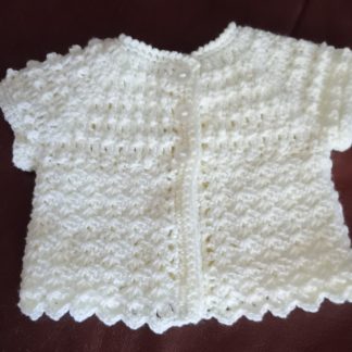 Hand Crocheted Short Sleeved Baby Cardigan – White