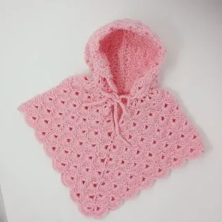 Crochet Baby Hooded Poncho - Baby Pink