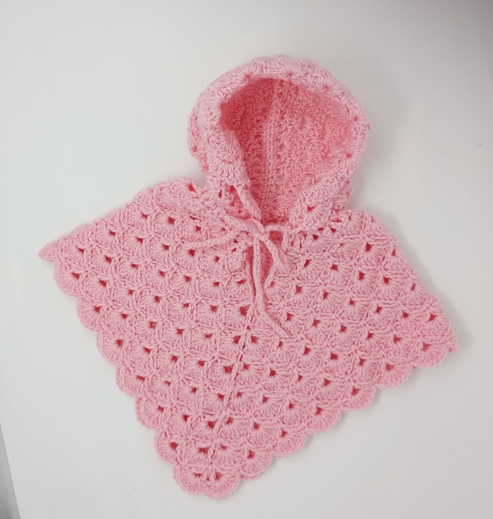 Crochet Baby Hooded Poncho - Baby Pink