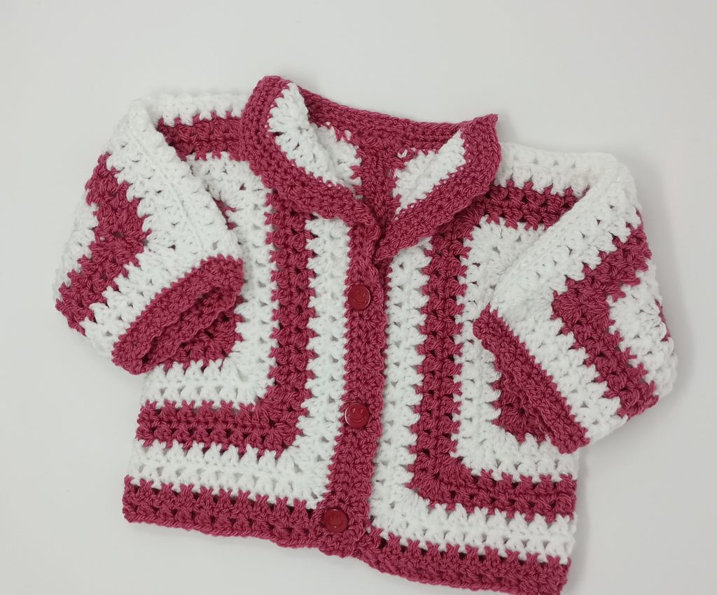 Crochet Kriss Cross Stitch - Hexagon Design Jacket - Raspberry Pink and White