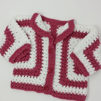 Crochet Kriss Cross Stitch - Hexagon Design Jacket - Raspberry Pink and White