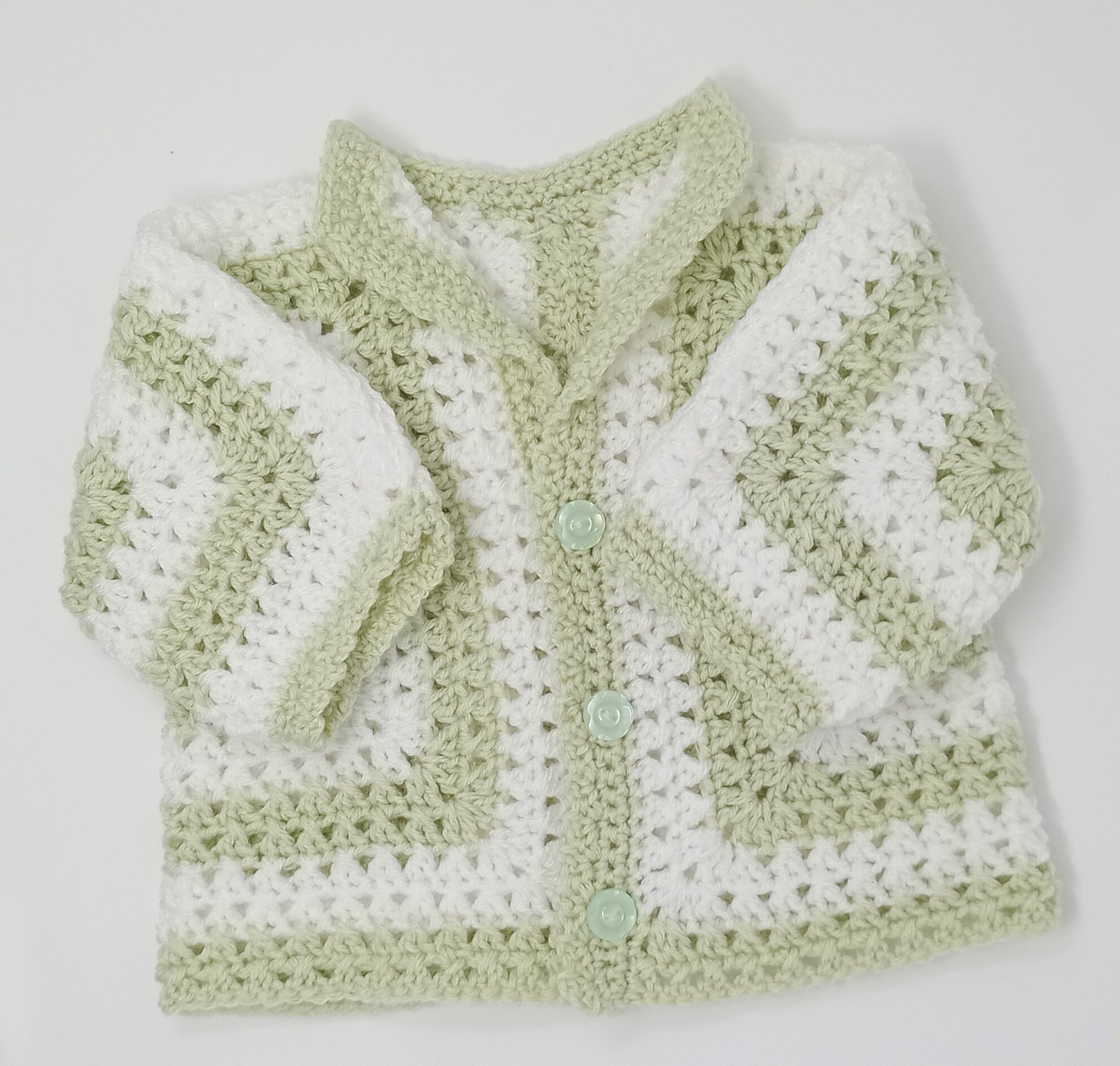 Crochet Kriss Cross Stitch - Hexagon Design Jacket - Pale Green and White
