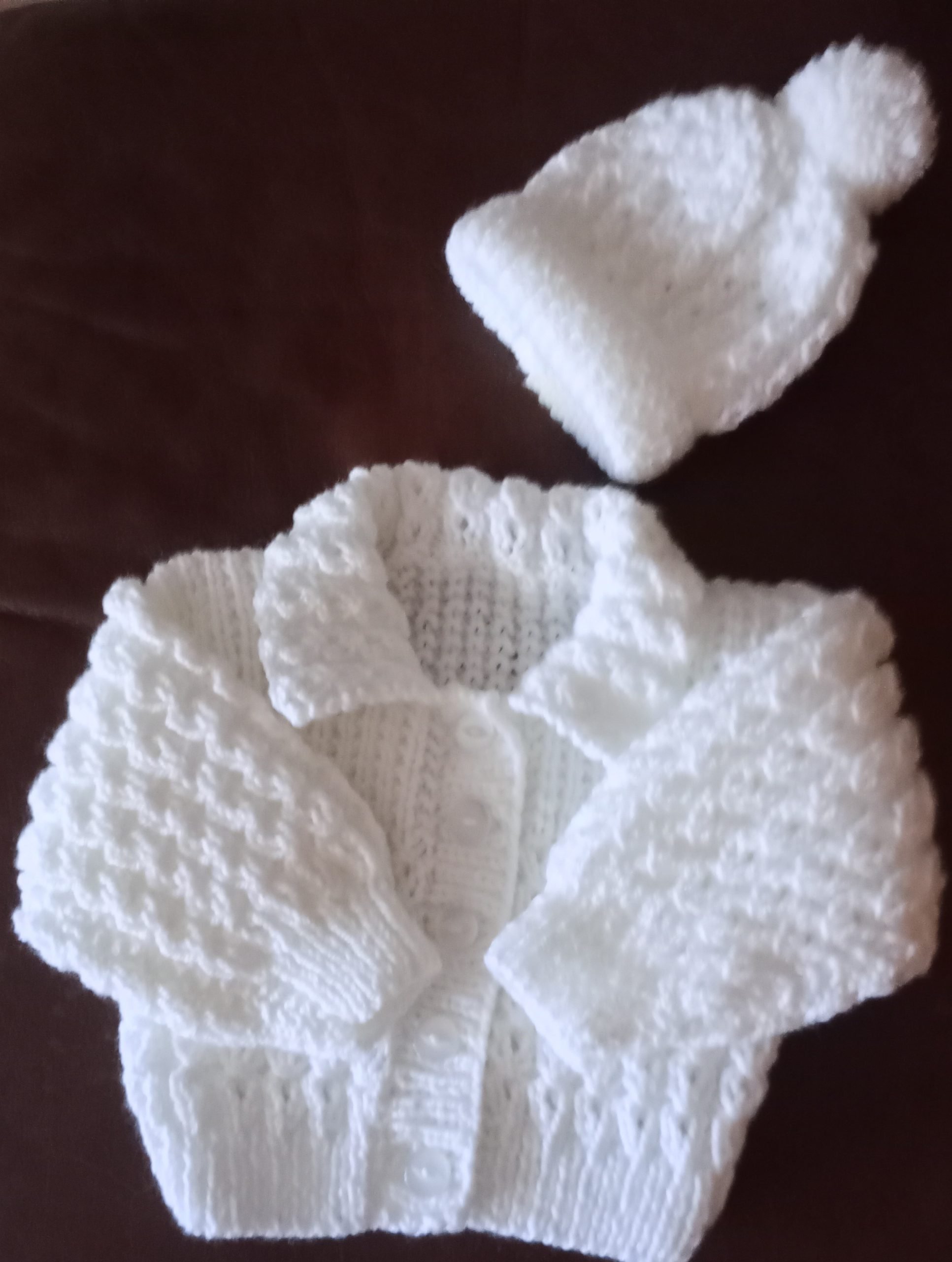 Knitted Aran Baby Cardigan and Hat For Boys and Girls - Image 2
